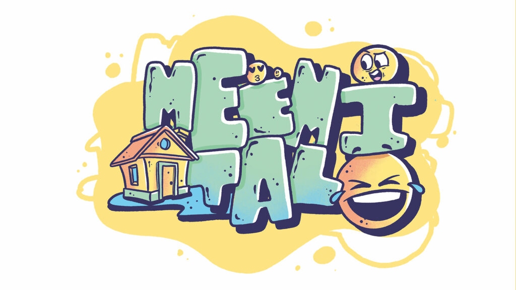 Meemitalo-teksti graffitityyliin.