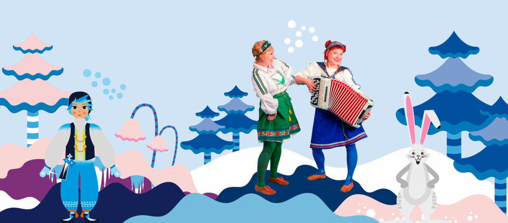 Mimmit-yhtye ja talvinen piirroskuva.